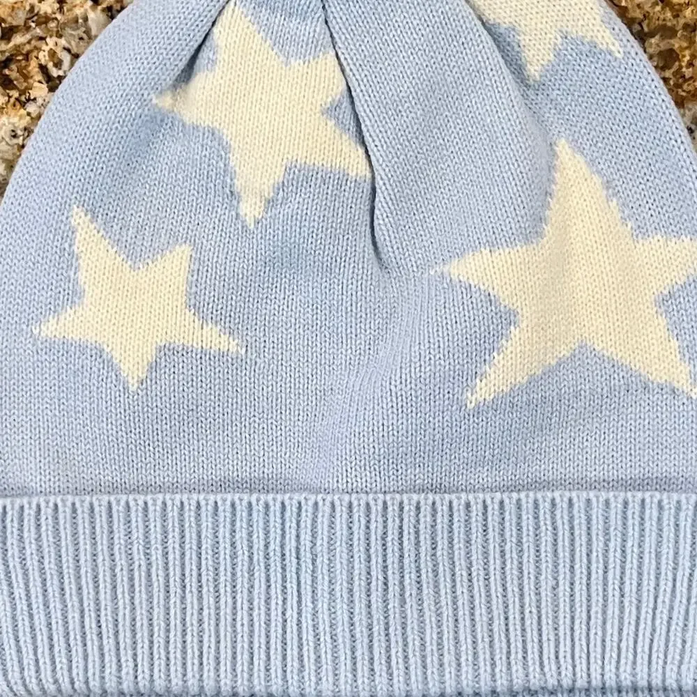 NWT  J. Crew Girls' Light Blue W/Stars Knit Hat/Beanie - SIZE S/M
